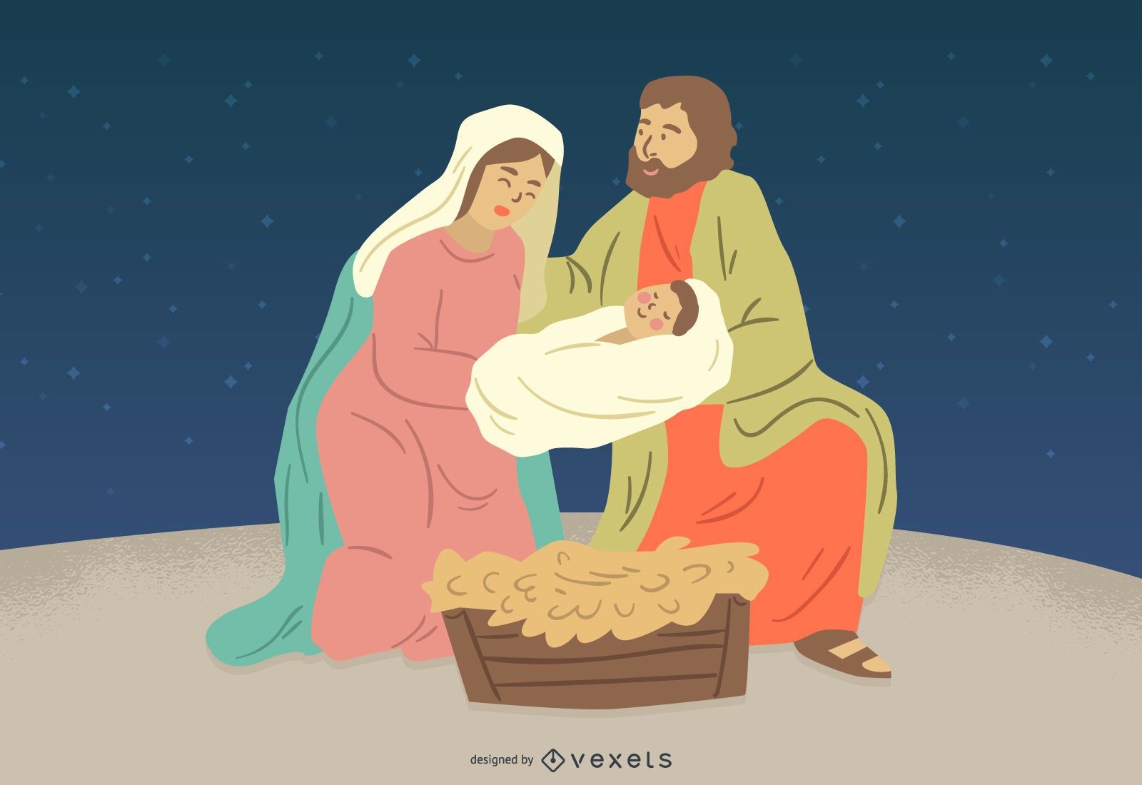 Geburt Jesu Maria Joseph Charakter Illustration