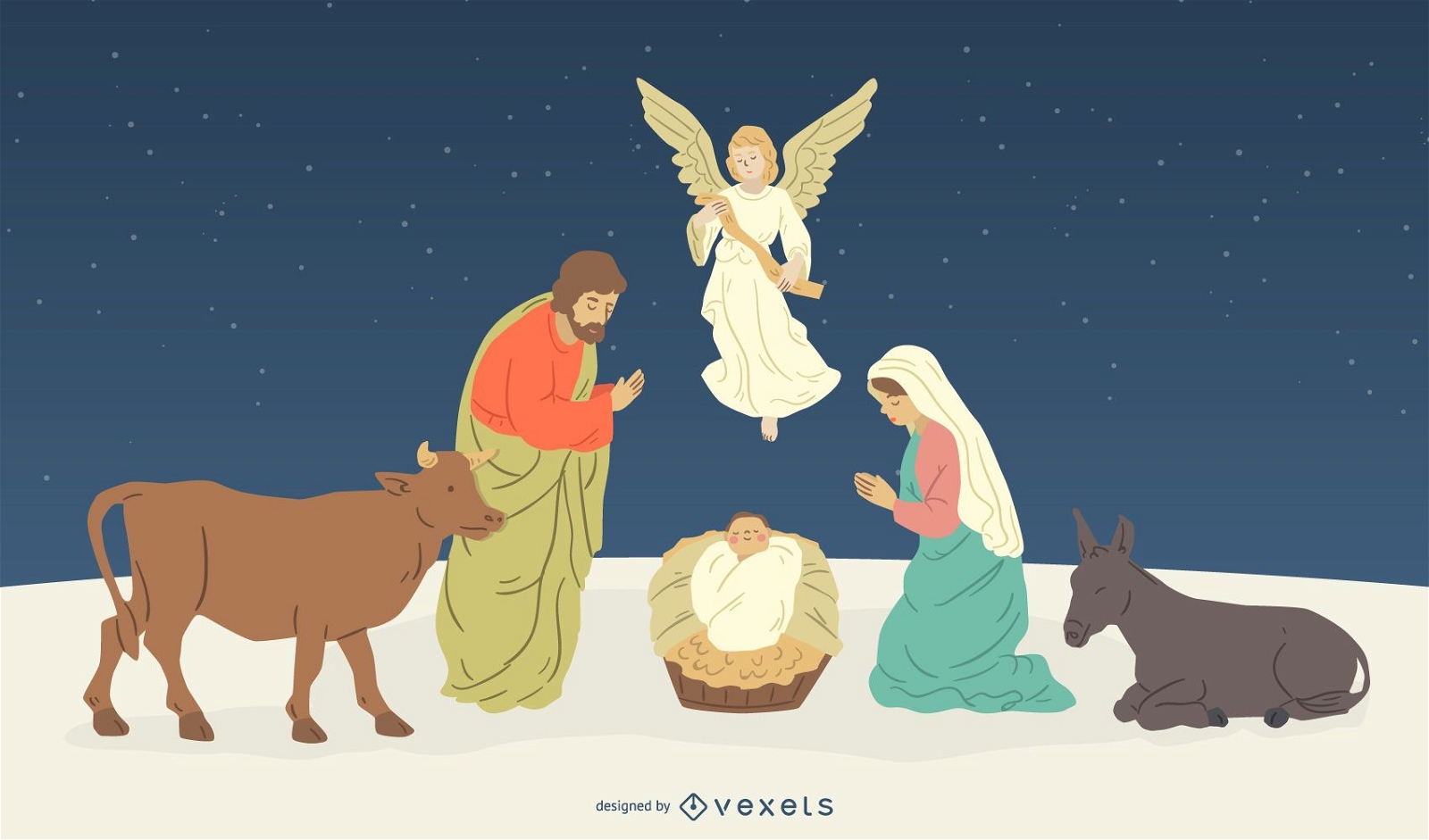 Ilustra??o do nascimento de Jesus com personagens da Natividade