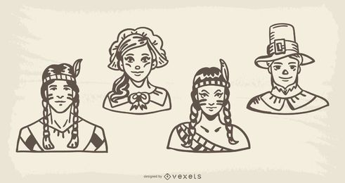 Erntedankfiguren handgezeichnetes Illustrationspaket
