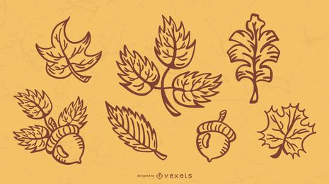 Paquete de ilustración de trazo de hojas de otoño