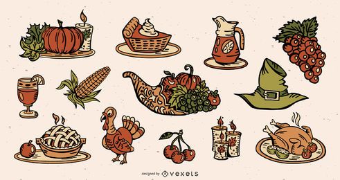 Thanksgiving Colored Elements Illustration Pack Thanksgiving Colored Elements Illustration Pack