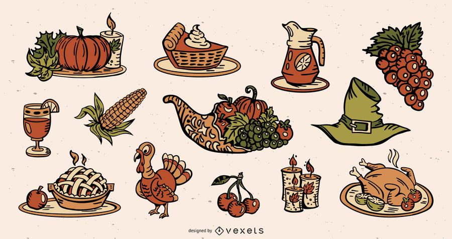 Thanksgiving Colored Elements Illustration Pack Thanksgiving Colored Elements Illustration Pack