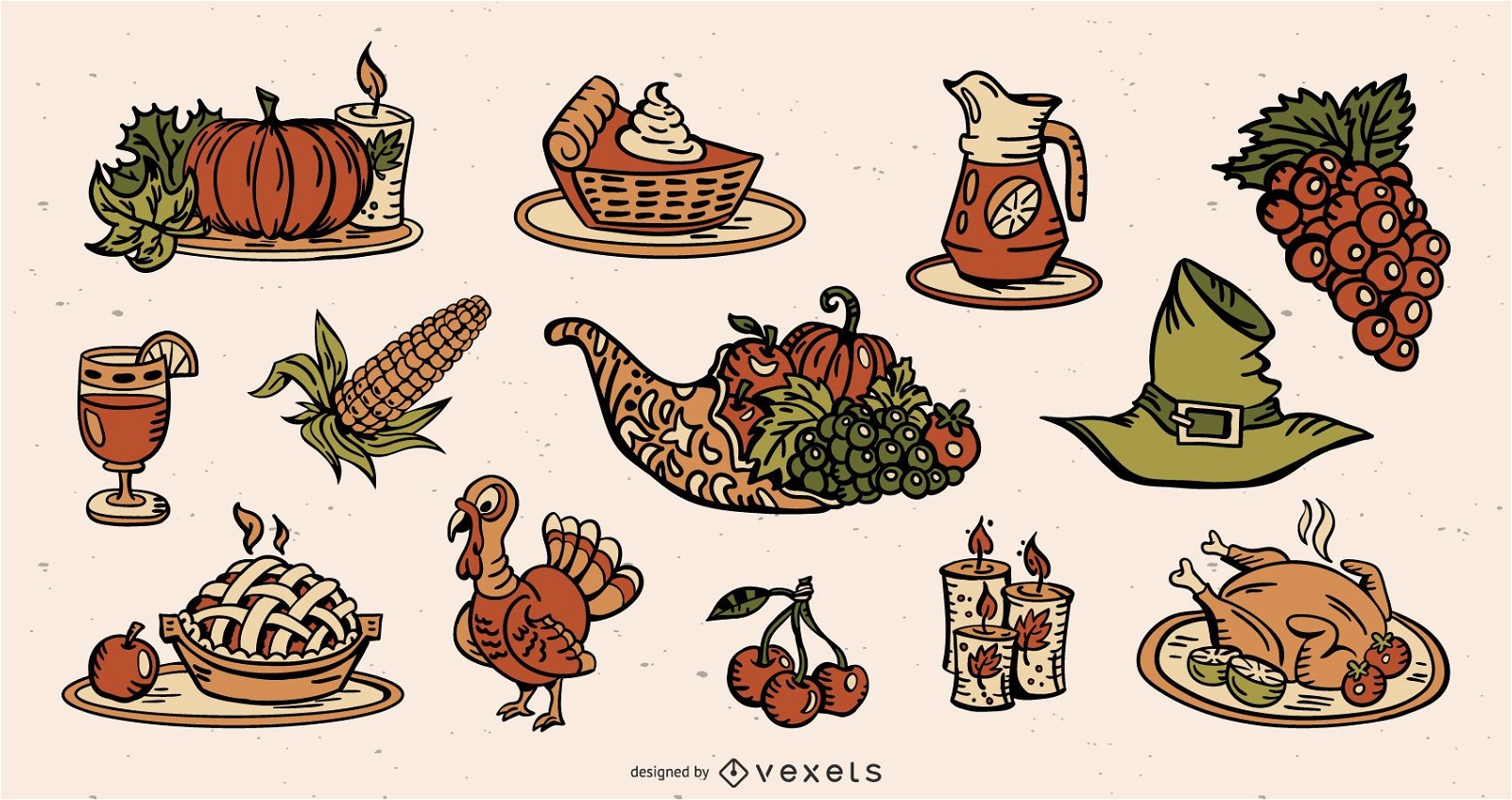 Thanksgiving farbige Elemente Illustration Pack