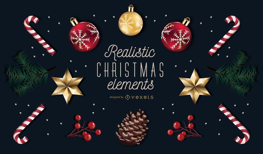 Paquete realista de elementos navideños Paquete realista de elementos navideños