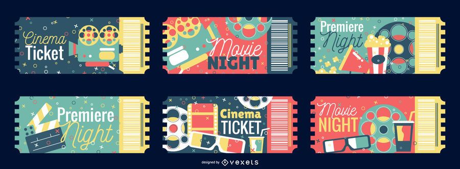 Conjunto de design de bilhetes de cinema Conjunto de design de bilhetes de cinema