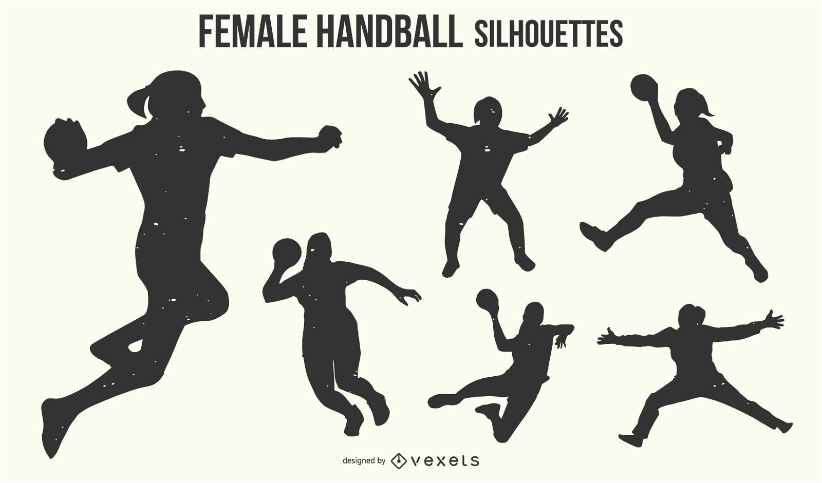 Female handball silhouette set