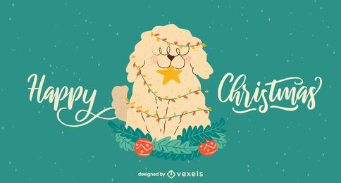 Fluffy dog christmas illustration