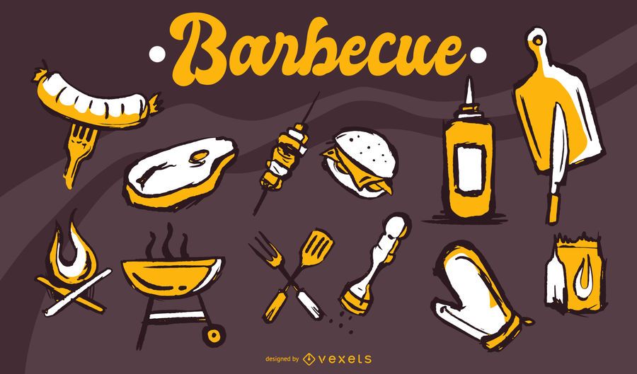 Barbecue Grunge Icon Set Barbecue Grunge Icon Set