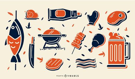 Barbecue Stylish Icon Set Barbecue Stylish Icon Set