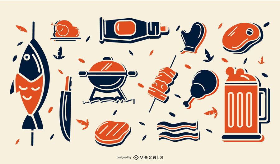Conjunto de iconos con estilo de barbacoa Conjunto de iconos con estilo de barbacoa