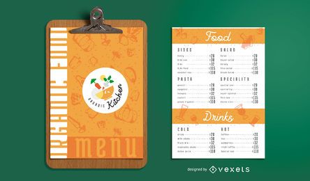 Modelo de menu de comida orgânica