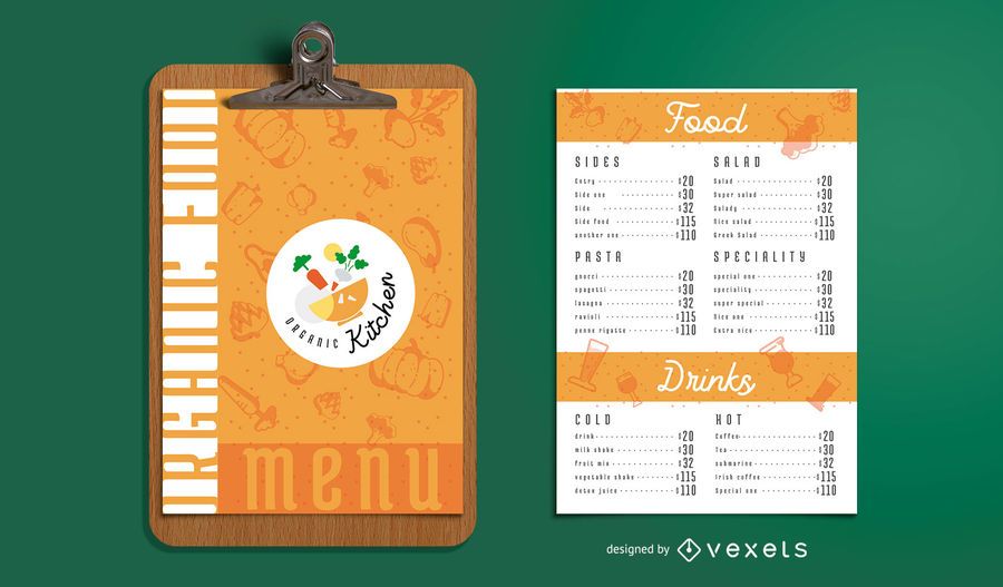 Organic food menu template Organic food menu template