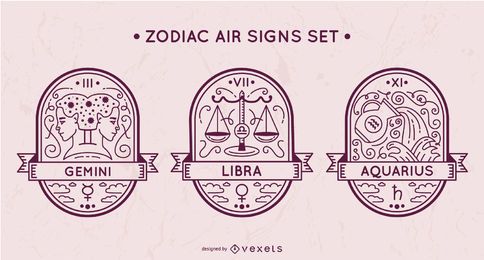Conjunto de signos de aire del zodiaco Conjunto de signos de aire del zodiaco
