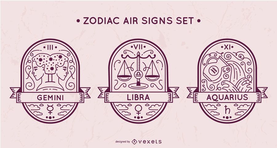 Conjunto de signos de aire del zodiaco Conjunto de signos de aire del zodiaco