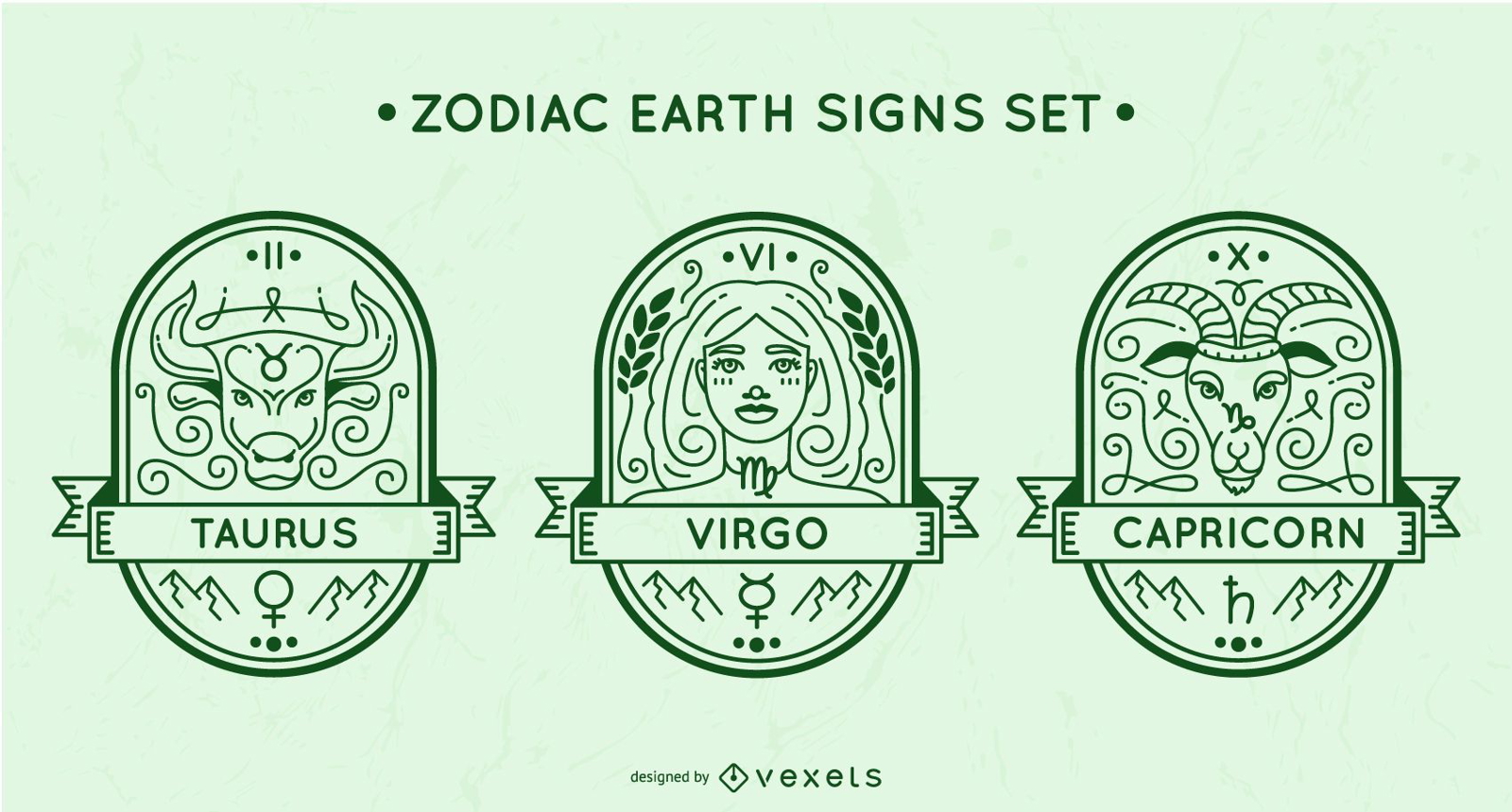 Conjunto de signos de terra do zodíaco
