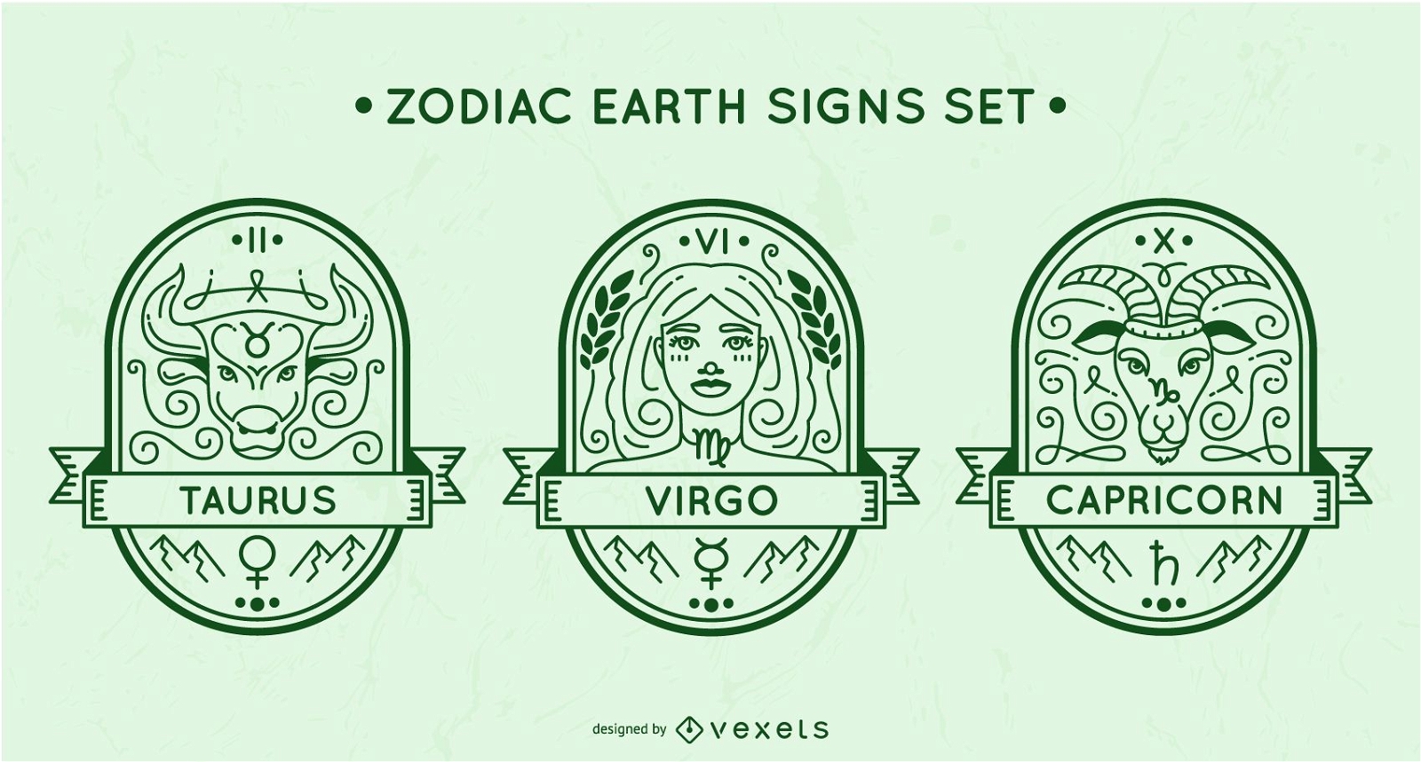 Zodiac earth signs set