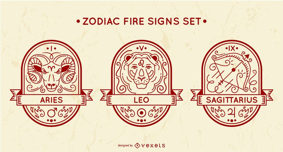 Conjunto de signos de fuego del zodiaco Conjunto de signos de fuego del zodiaco