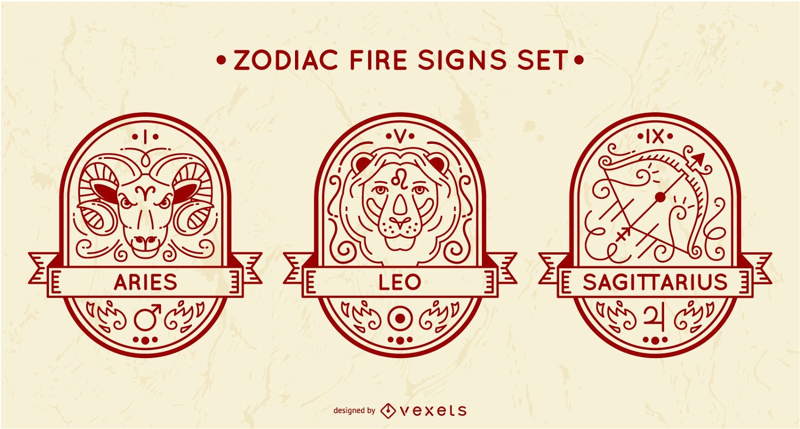 Conjunto de signos de fuego del zodiaco