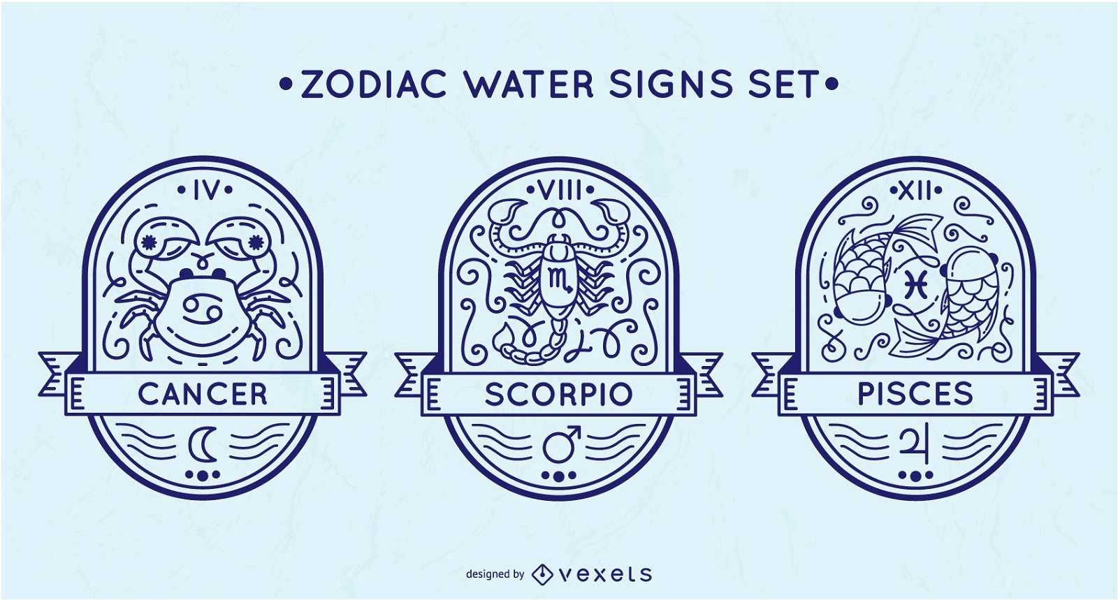 Conjunto de signos de agua del zodiaco