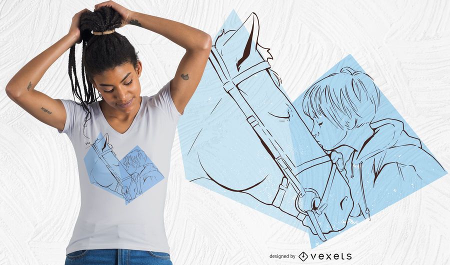 Projeto do t-shirt do cavalo do beijo da menina Projeto do t-shirt do cavalo do beijo da menina