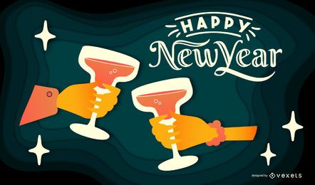 Happy New Year Papercut Banner Design