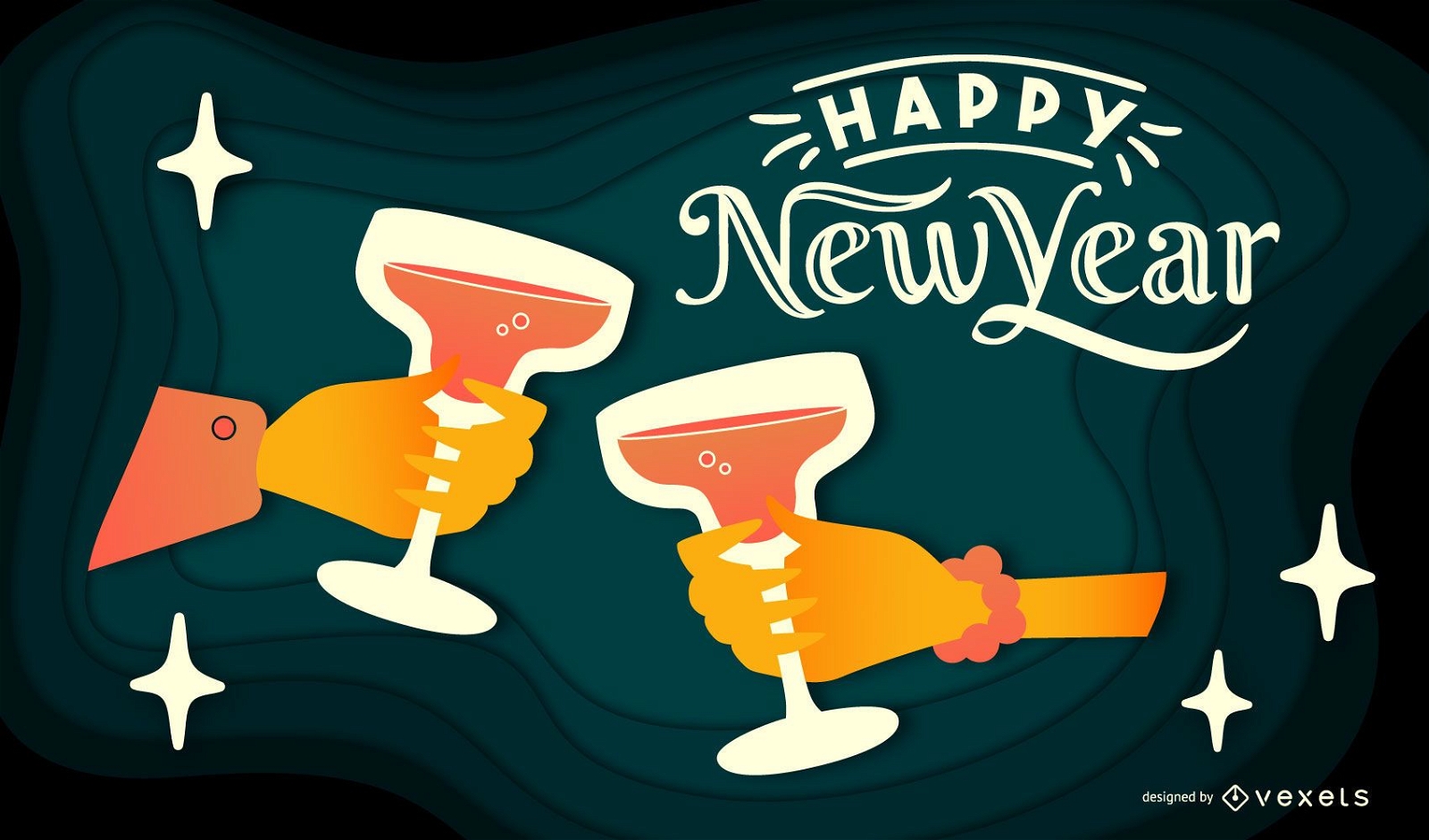 Feliz año nuevo diseño de banner de Papercut