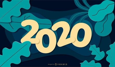Banner de Papercut de naturaleza de año nuevo 2020