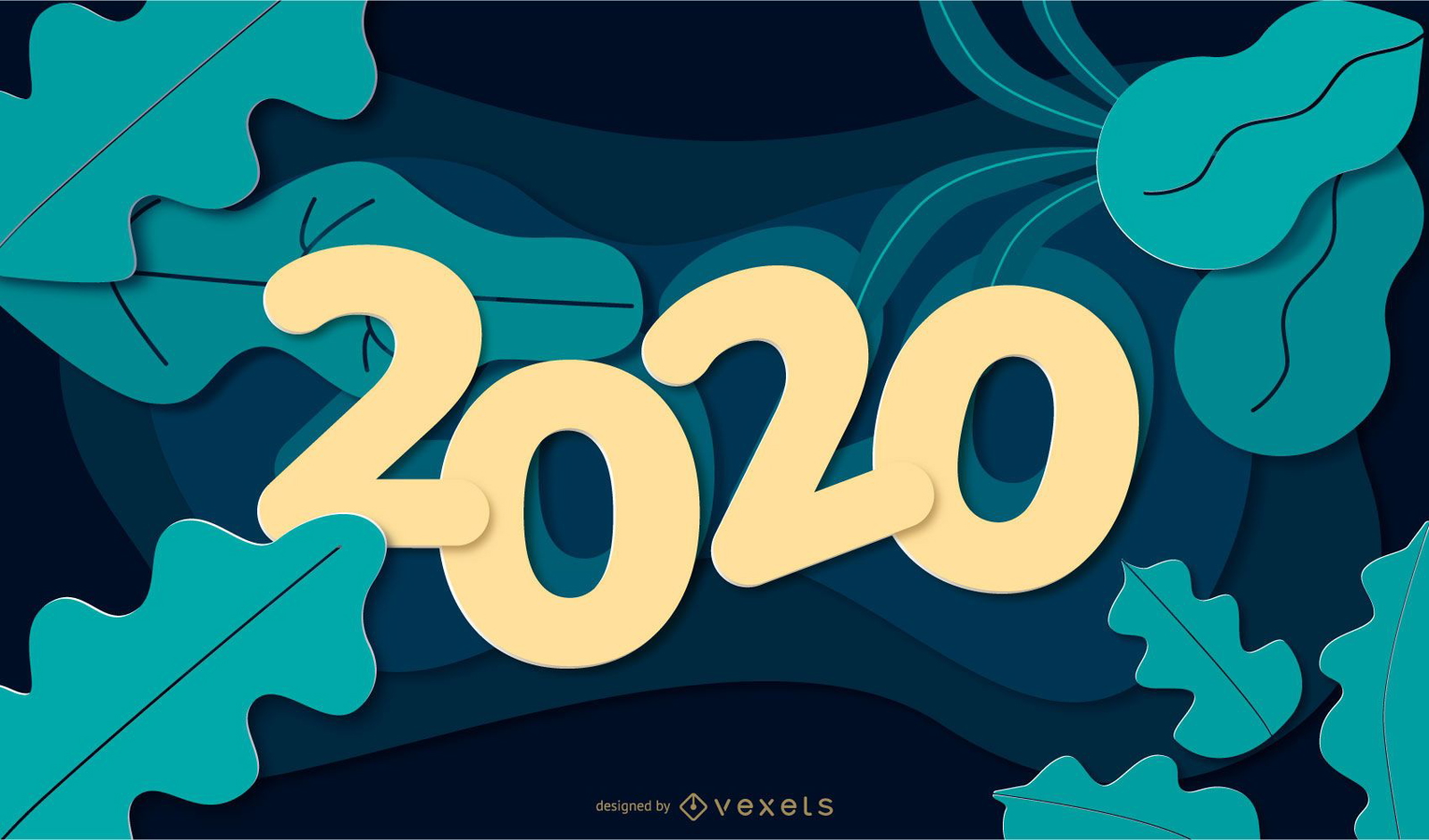 Banner de Papercut de naturaleza de año nuevo 2020