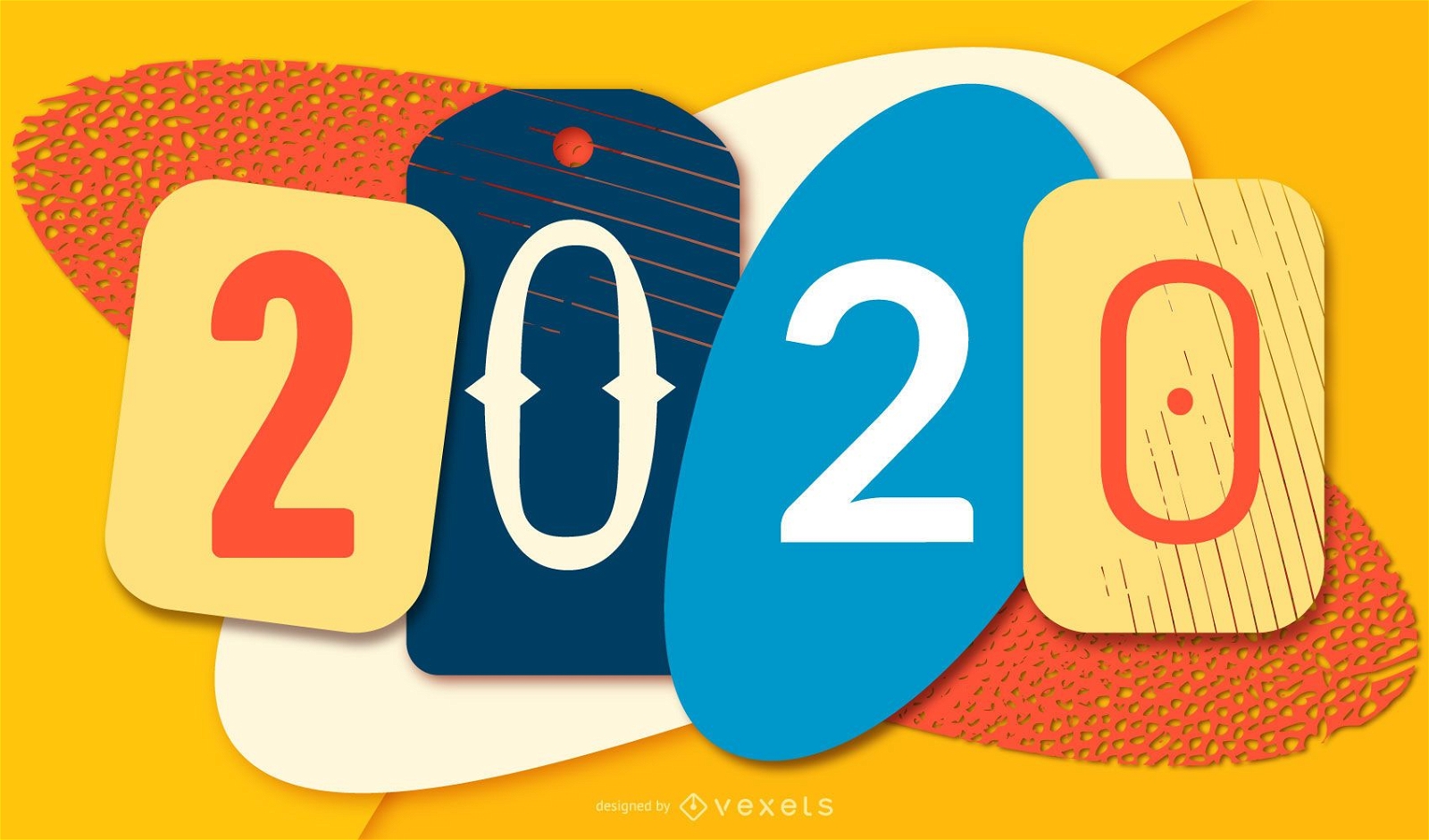 Banner de Papercut colorido año nuevo 2020