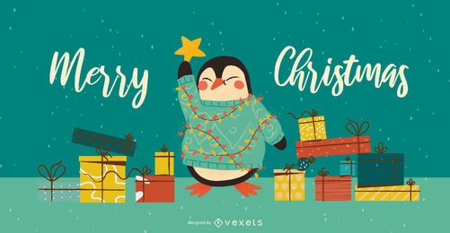 Design de banner de árvore de Natal de pinguim Design de banner de árvore de Natal de pinguim