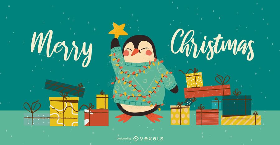 Penguin Christmas Tree Banner Design Penguin Christmas Tree Banner Design
