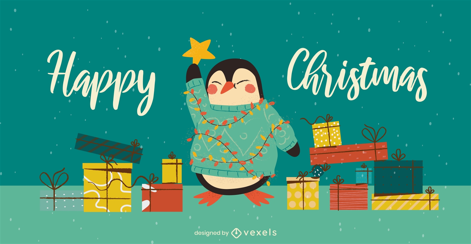 Happy penguin animal with christmas gifts