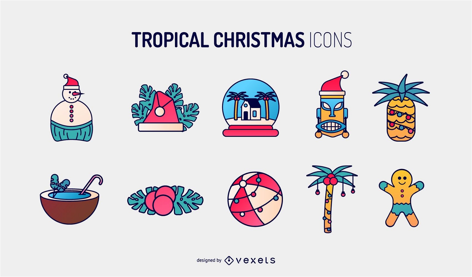 Coleção de ícones de Natal tropical