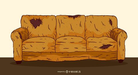 Ilustración de sofá viejo desgastado Ilustración de sofá viejo desgastado