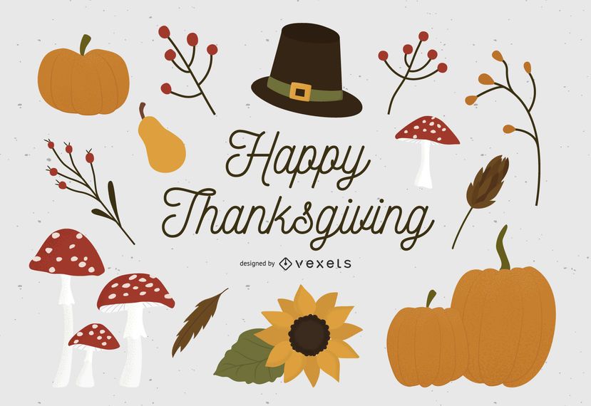 Happy thanksgiving elements set Happy thanksgiving elements set
