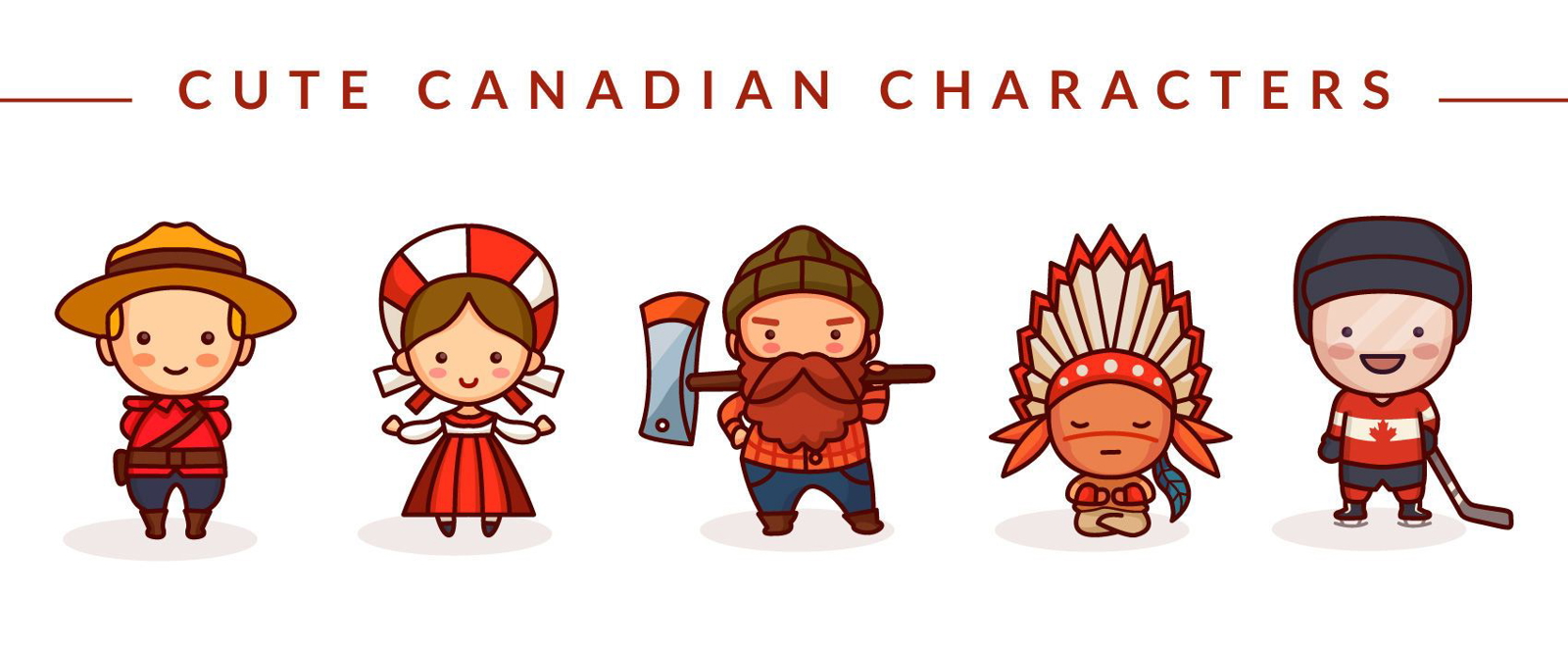 Lindo conjunto de personajes canadienses