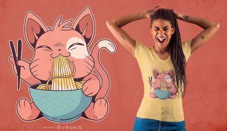 Cute Cat Eating Ramen T-shirt Design Cute Cat Eating Ramen T-shirt Design