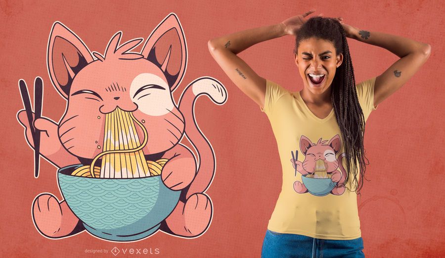 Cute Cat Eating Ramen T-shirt Design Cute Cat Eating Ramen T-shirt Design