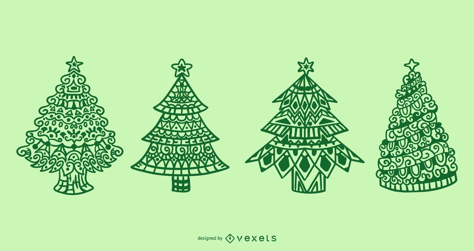 Christmas Trees Mandala Set - Vector Download