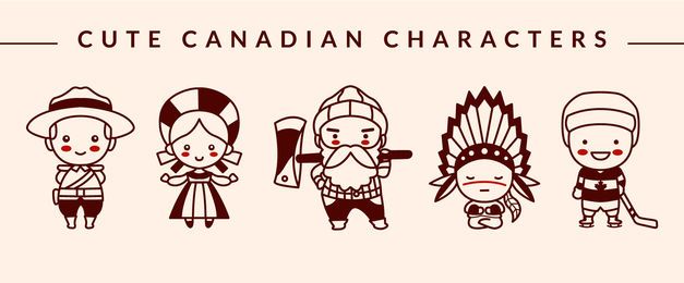 Lindo paquete de diseño de trazos de personajes canadienses