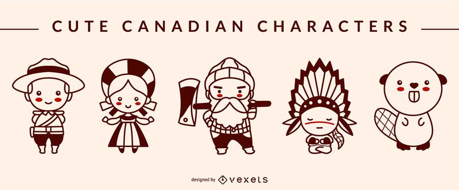 Pacote de design de traço de personagem canadense bonito Pacote de design de traço de personagem canadense bonito
