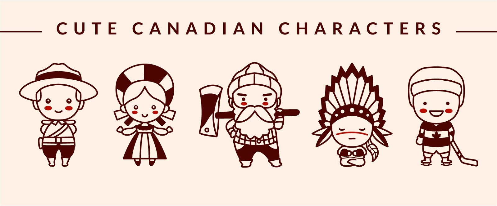 Nettes kanadisches Charakter-Strich-Design-Paket