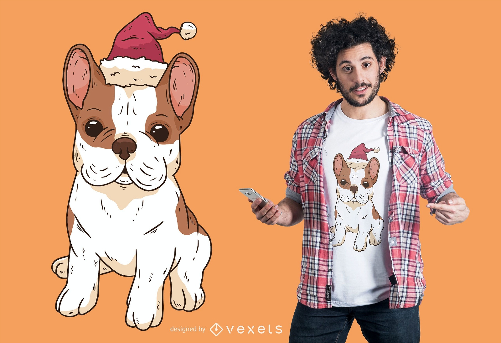 Bulldog santa hat t-shirt design