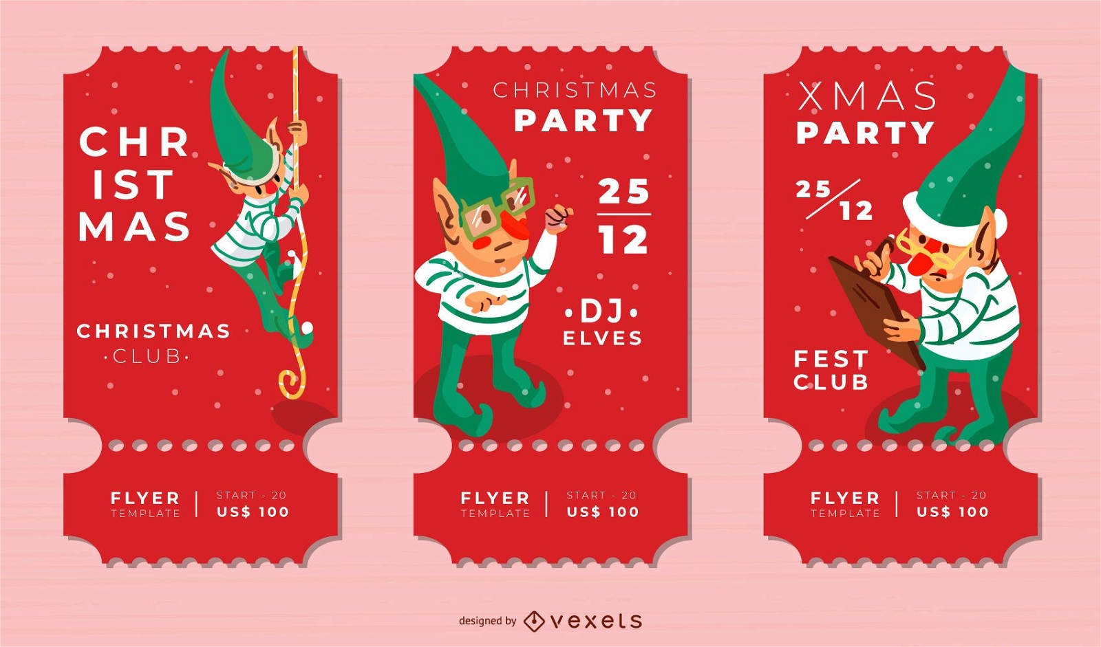 Set de elfos de boletos de Navidad