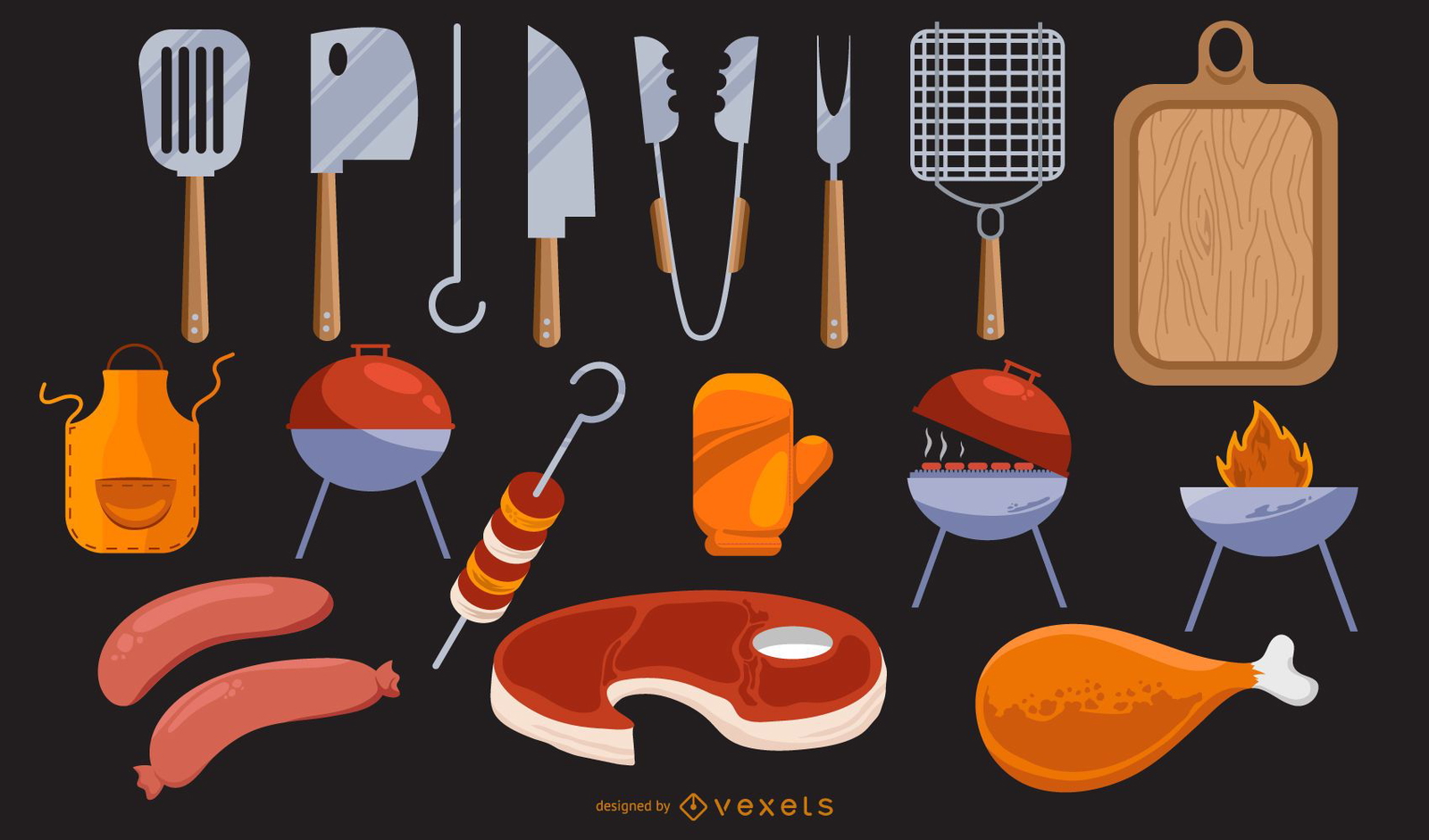 Barbecue Elements Icon Design Set