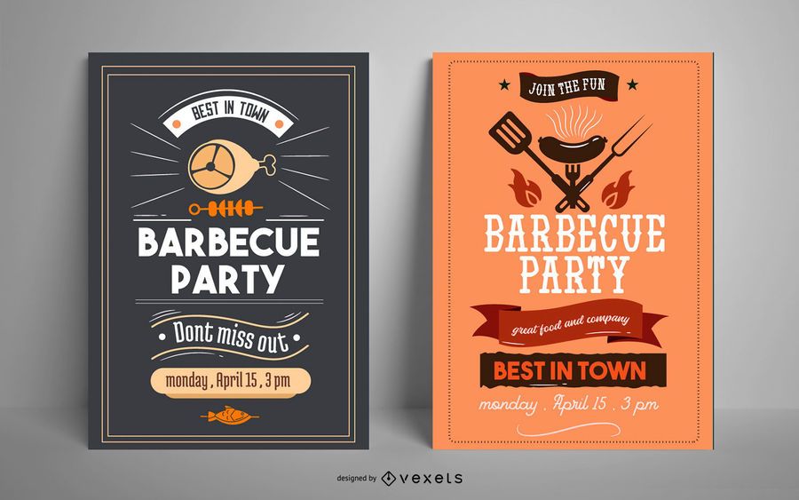 Conjunto de diseño de carteles de fiesta de barbacoa Conjunto de diseño de carteles de fiesta de barbacoa