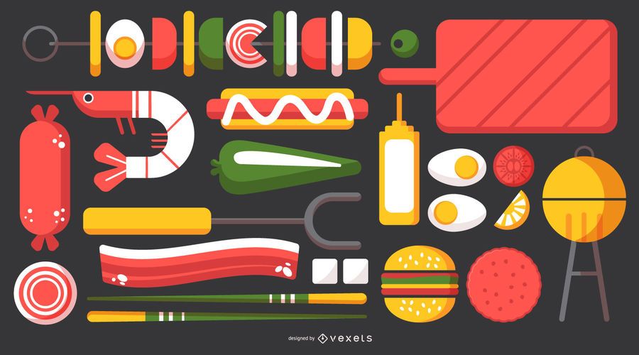Paquete de diseño de elementos con estilo de barbacoa Paquete de diseño de elementos con estilo de barbacoa