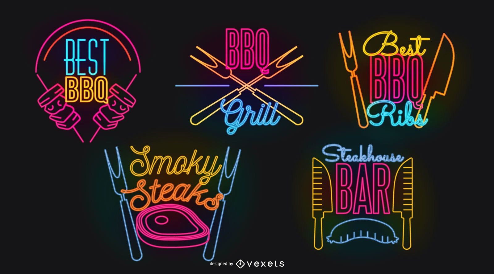 Barbecue Neon Sign Design Set