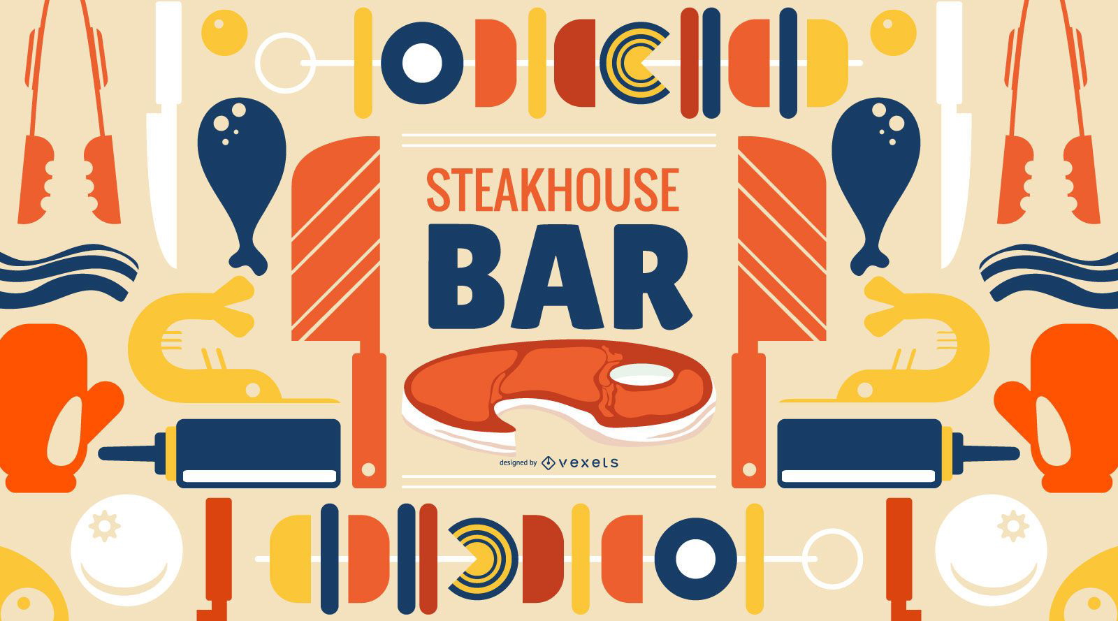 Steakhouse Bar Wallpaper Design Vector Download