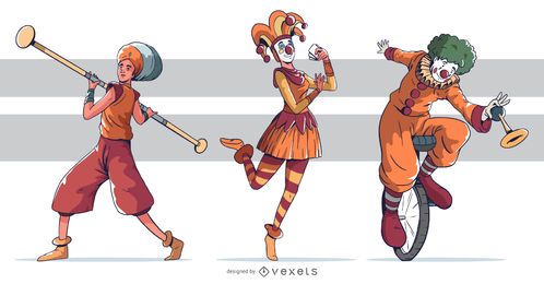 Pacote de desenho colorido de personagem de circo Pacote de desenho colorido de personagem de circo